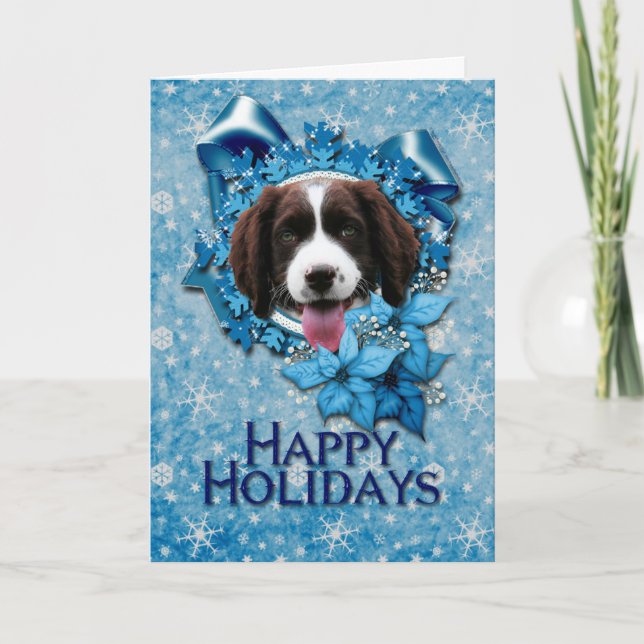 Christmas - Blue Snowflake - Springer Spaniel Holiday Card (Front)