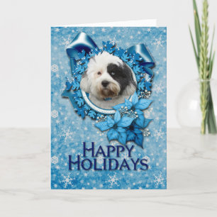 Christmas - Blue Snowflake - Tibetan Terrier Holiday Card