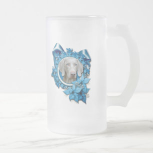 Christmas - Blue Snowflake - Weimeraner - Blue Eye Frosted Glass Beer Mug