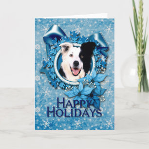Christmas - Blue Snowflakes - Border Collie Holiday Card