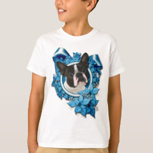 Christmas - Blue Snowflakes - Boston Terrier T-Shirt