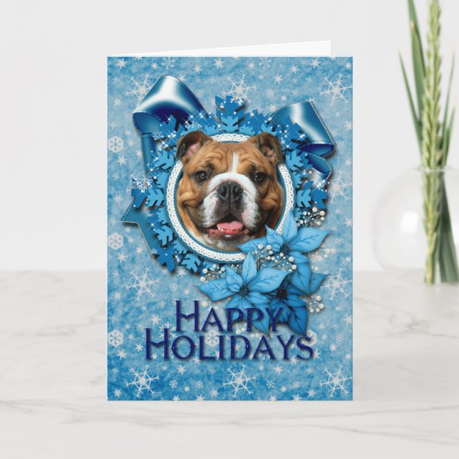 Christmas - Blue Snowflakes - Bulldog Holiday Card (Front)