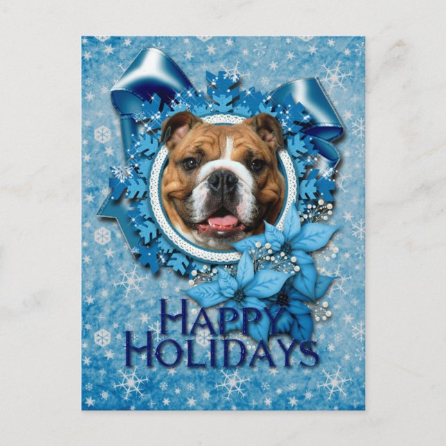 Christmas - Blue Snowflakes - Bulldog Holiday Postcard (Front)