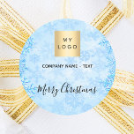 Christmas blue snowflakes business logo classic round sticker<br><div class="desc">A light blue winter background with snowflakes. Personalise and add your business,  company logo and a text.  Text: Merry Christmas written with a modern hand letteres style script.</div>