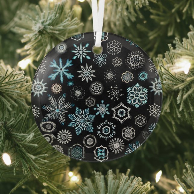 Christmas Blue Snowflakes Glass Tree Decoration (Insitu)