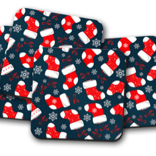 Christmas Blue Stocking   Christmas Coaster Set 