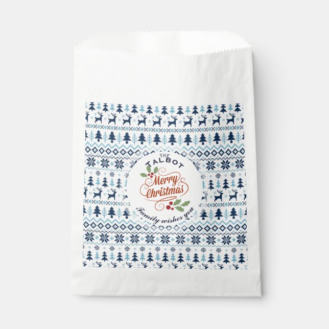 CHRISTMAS Blue Traditional personalised Favour Bag (Front)