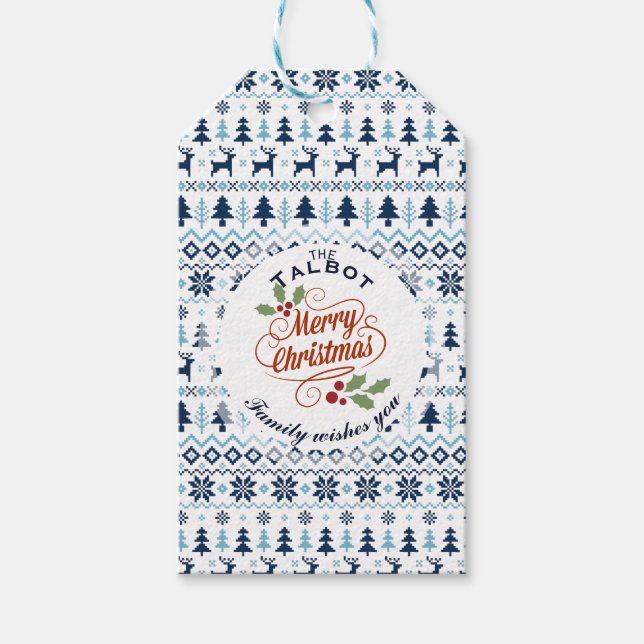 CHRISTMAS Blue Traditional personalised Gift Tag (Front)