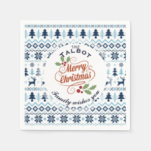 CHRISTMAS Blue Traditional personalised P Napkin