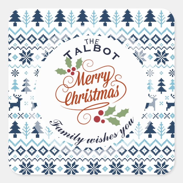 CHRISTMAS Blue Traditional personalised R Sticker (Front)