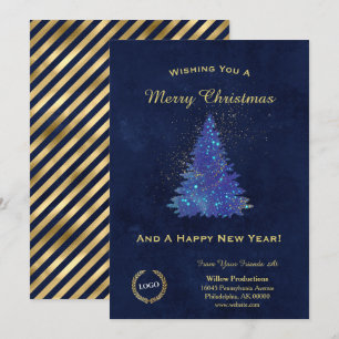 Christmas Blue Tree Business Logo Holiday Card