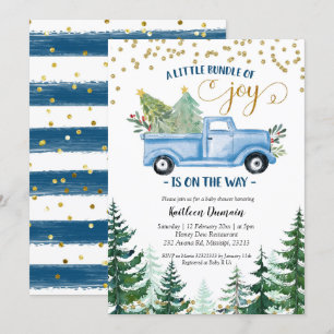 Christmas Blue Truck Baby Bundle of Joy Invitation