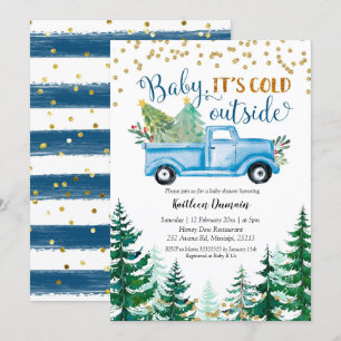 Christmas Blue Truck Baby It's Cold Outside Invitation