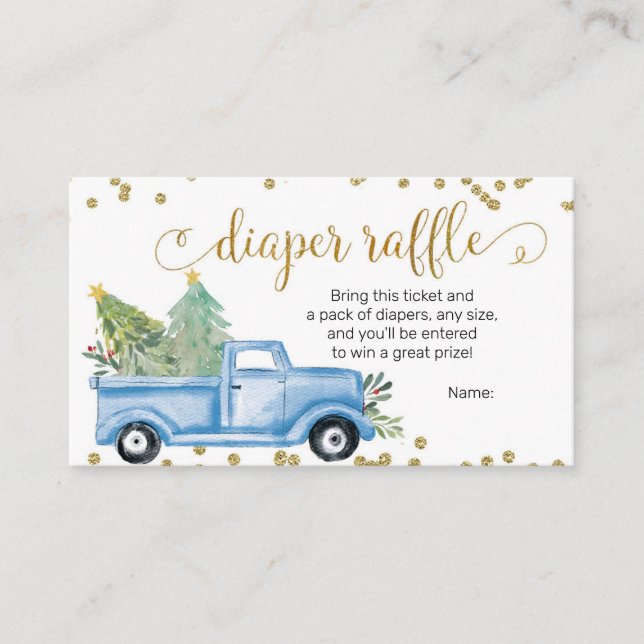Christmas Blue Truck Diaper Raffle Enclosure Card (Front)