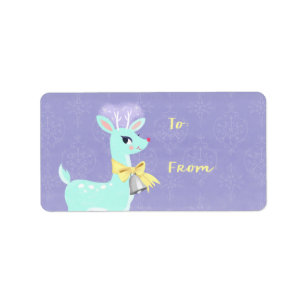 Christmas Blue Vintage Reindeer Sticker Gift Tag