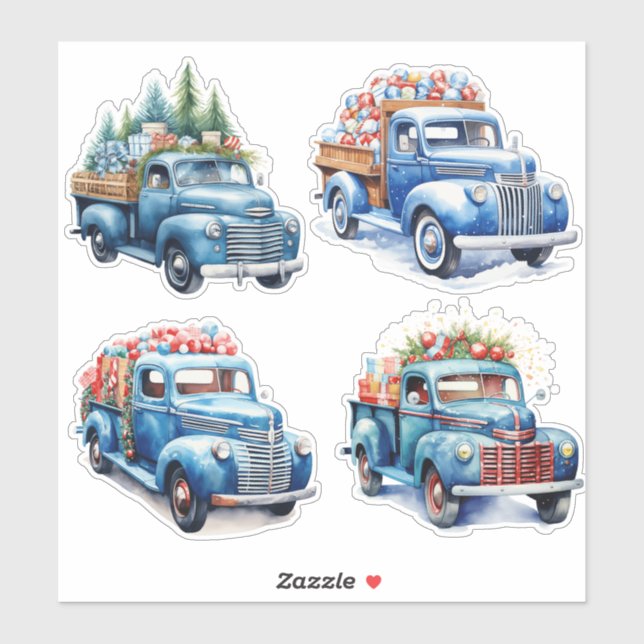 Christmas Blue Vintage Trucks (Sheet)