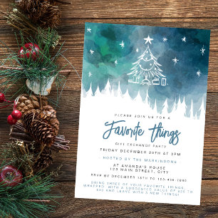 Christmas Blue Watercolor Favourite Things Party Invitation
