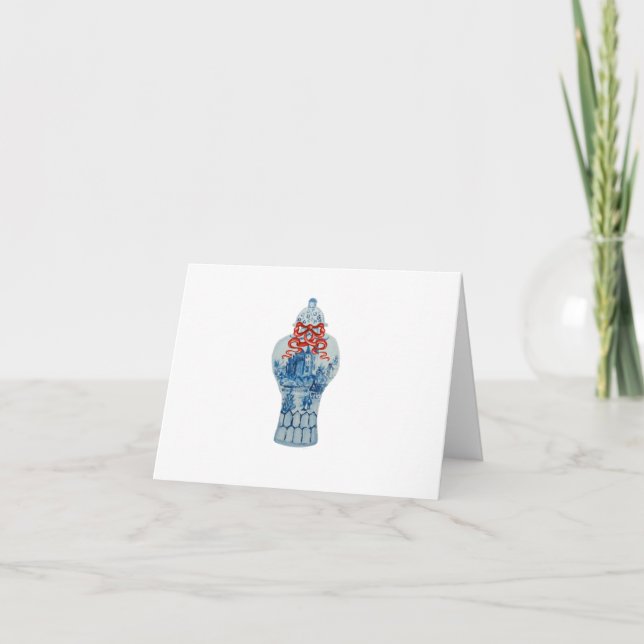 Christmas Blue White Ginger Jar Thank You Note (Front)