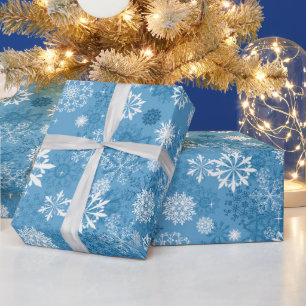 Christmas blue white snowflake pattern wrap wrapping paper