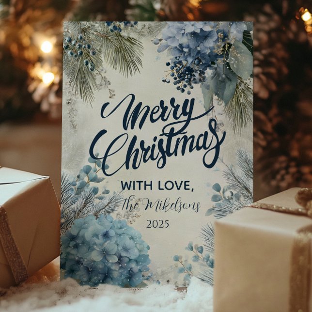 Christmas Blue Winter Florals Holiday Card (Creator Uploaded)