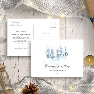 Christmas Blue Winter Forest Rustic Landscape Postcard