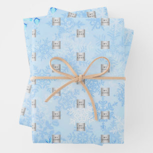 Christmas blue winter snowflakes business logo wrapping paper sheet
