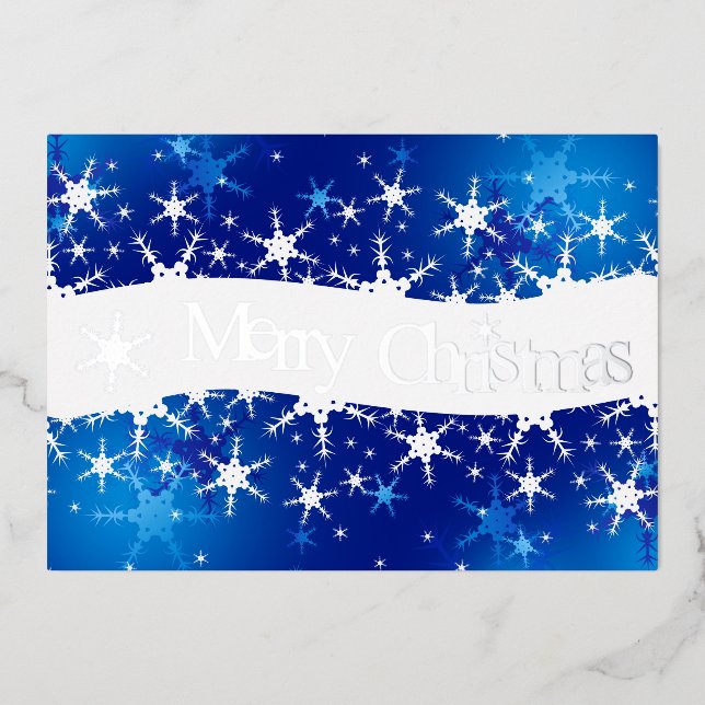 Christmas Blue Winter Snowflakes Foil Holiday Card (Front)