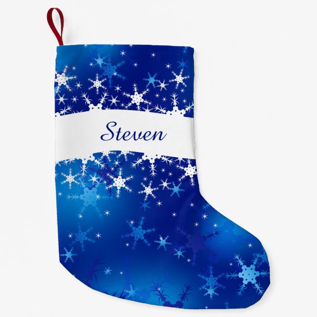 Christmas Blue Winter Snowflakes Small Christmas Stocking (Front)