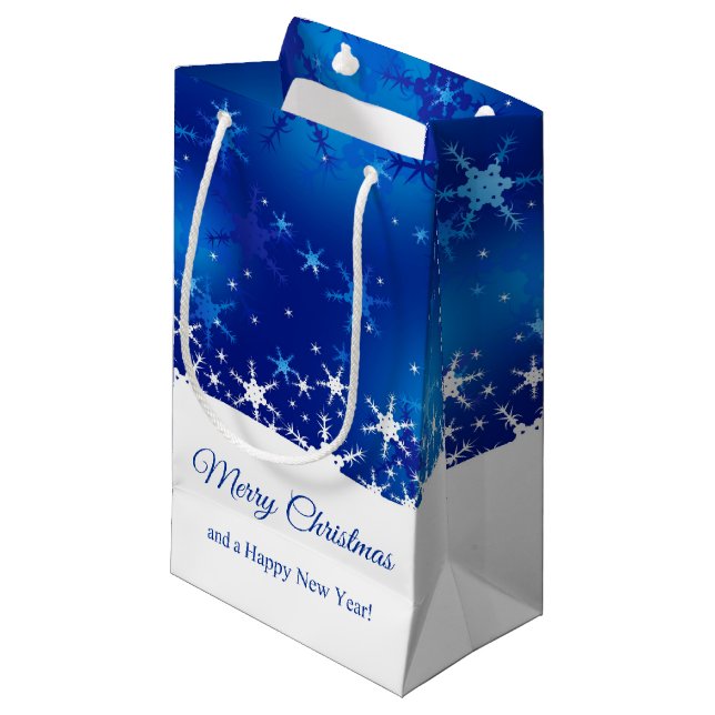 Christmas Blue Winter Snowflakes Small Gift Bag (Front Angled)