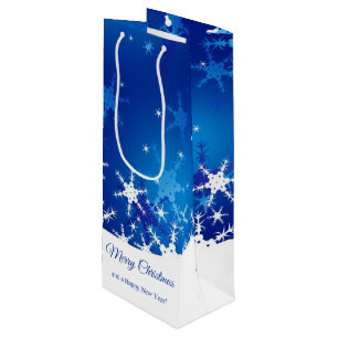 Christmas Blue Winter Snowflakes Wine Gift Bag