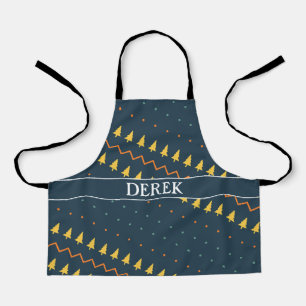 Christmas Blue Yellow Minimal Pattern Apron