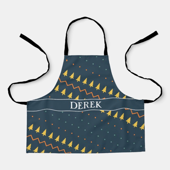 Christmas Blue Yellow Minimal Pattern Apron (Front)