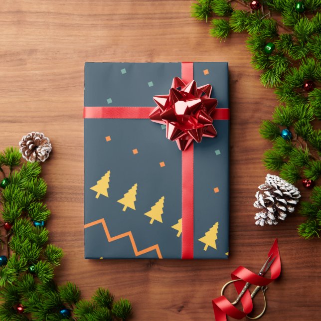 Christmas Blue Yellow Minimal Pattern Wrapping Paper (Holiday Gift)