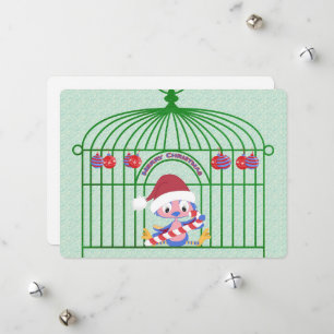 Christmas BlueBird Decorated Cage Customisable Holiday Card