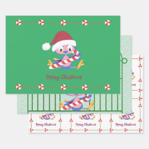 Christmas BlueBird Holiday Candy Frame Wrapping Paper Sheet