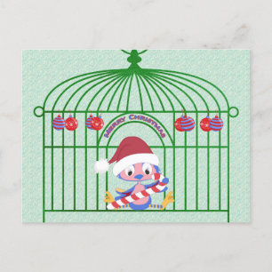 Christmas BlueBird in Ornate Cage Customisable Holiday Postcard
