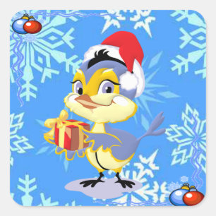 Christmas Bluebird Snowflake Background Square Sticker
