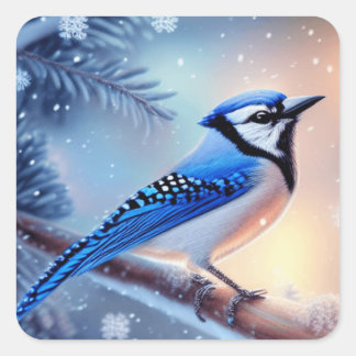 Christmas Bluejay Square Sticker