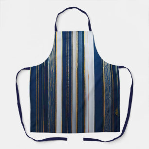 Christmas Blues Stripes Blue White Gold Apron