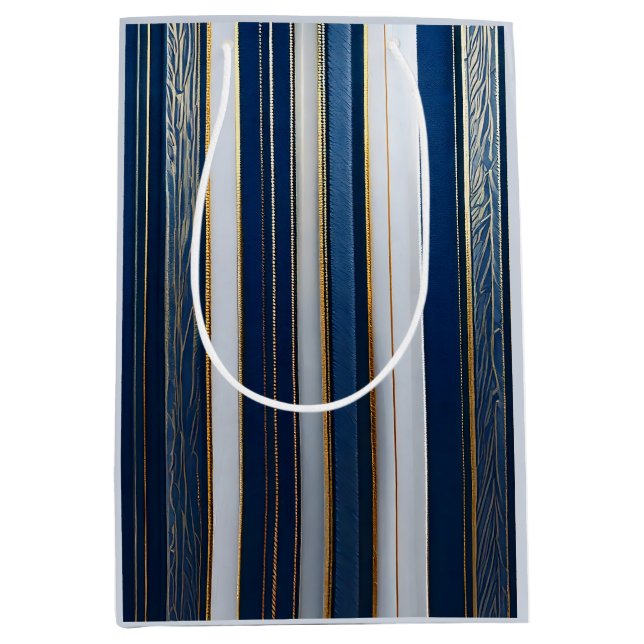 Christmas Blues Stripes Blue White Gold Medium Gift Bag (Front)