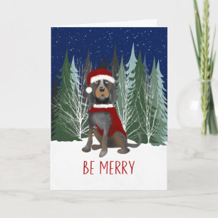 Christmas Bluetick Coon Hound in Santa Hat Card