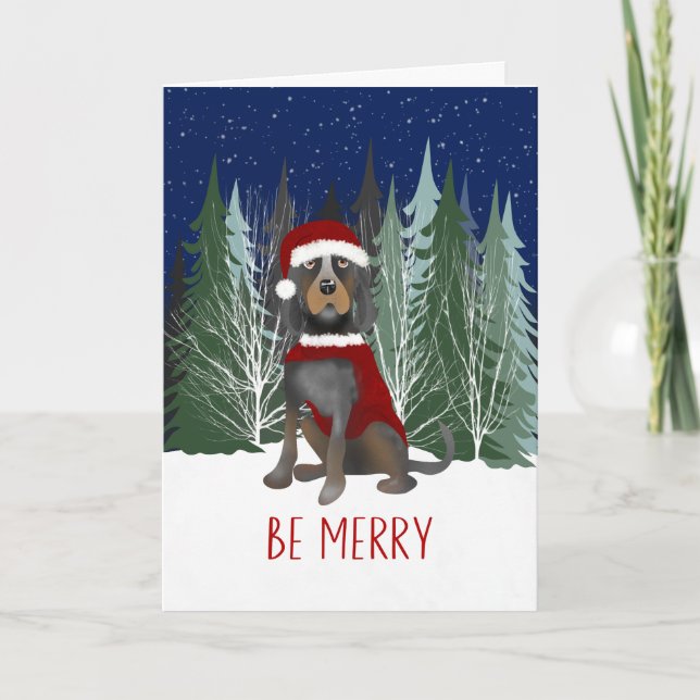 Christmas Bluetick Coon Hound in Santa Hat Card (Front)