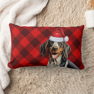 Christmas Bluetick Coonhound Dog Holiday Plaid Lumbar Cushion