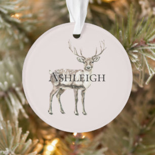 Christmas Blush Cream Pink Rustic Deer Name Ornament