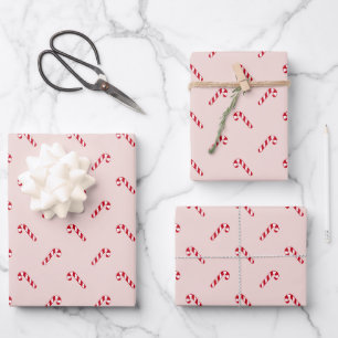 Christmas blush pink girly cute candy cane pattern wrapping paper sheet
