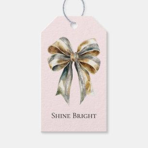 Christmas Blush Pink Rustic Green Gold Bow Gift Tags