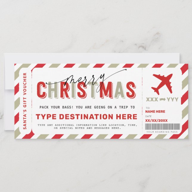 Christmas Boarding Pass Voucher Gift Ticket Invitation (Front)