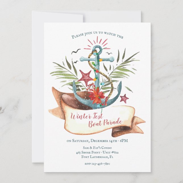 Christmas Boat Parade Anchor Invitation (Front)