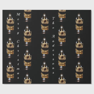 Christmas Boat With Golden Lights Wrapping Paper