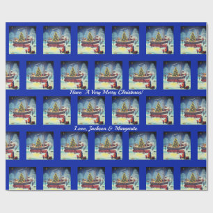 Christmas Boat With Lights and Snow Wrapping Paper